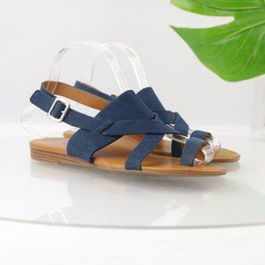 Franco Sarto Women's GIA Slingback Sandal Size 7 Blue Suede Flat Strappy Casual